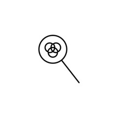 Outline symbols in flat style. Modern signs drawn with thin line. Editable strokes. Suitable for advertisements, books, internet stores. Line icon of intersected circles under magnifying glass