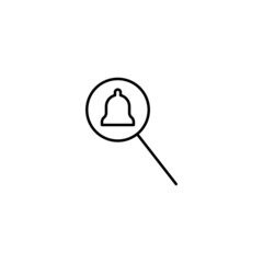 Outline symbols in flat style. Modern signs drawn with thin line. Editable strokes. Suitable for advertisements, books, internet stores. Line icon of bell under magnifying glass