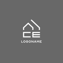 Monogram CE house roof shape, simple modern real estate logo design - obrazy, fototapety, plakaty