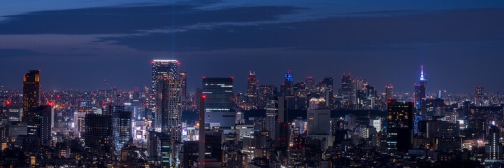 Tokyo Shinjyuku and Shibuya area panoramic view at night. - obrazy, fototapety, plakaty