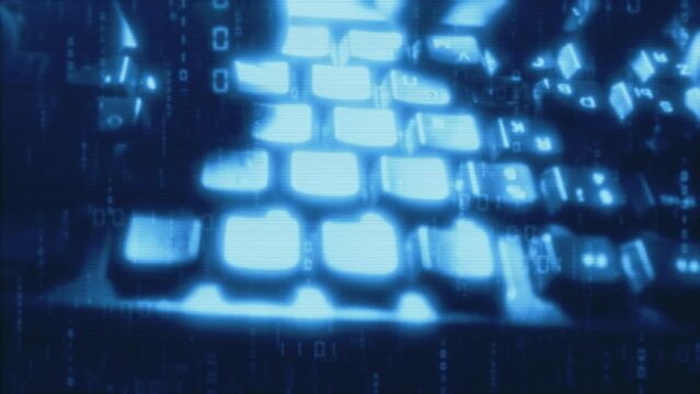Digital safety concept, computer hacker typing binary code trying to break secret security technology