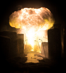 Fototapeta na wymiar Nuclear war concept. Explosion of nuclear bomb. Creative artwork decoration in dark.