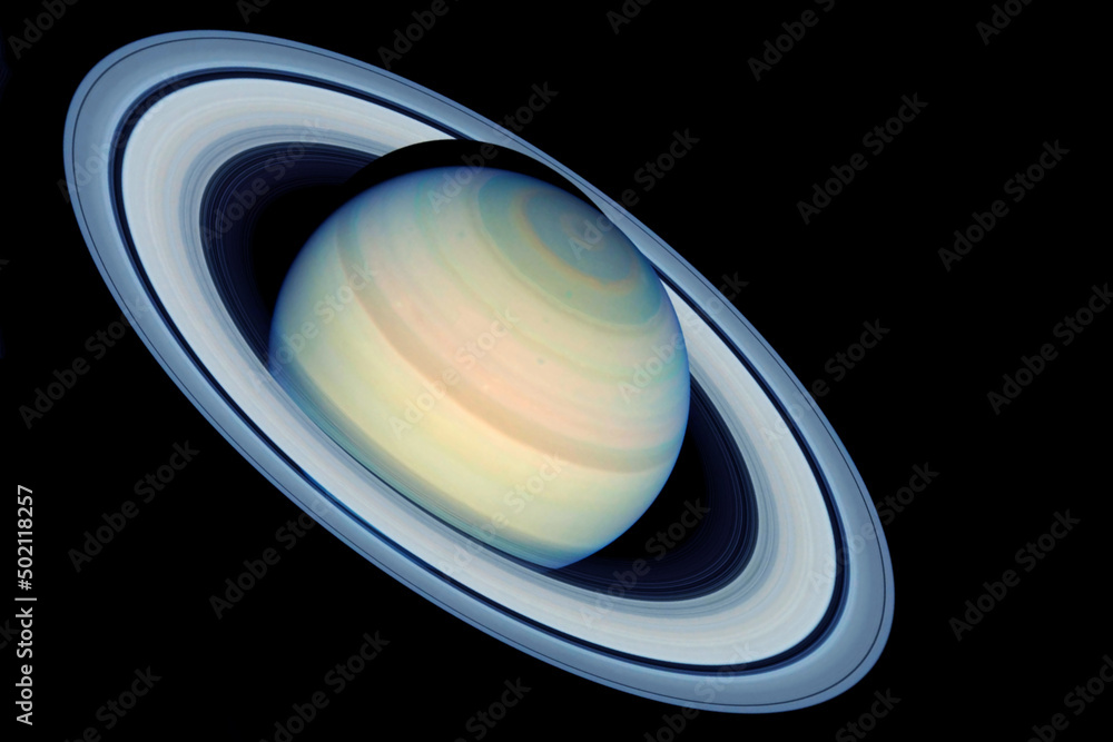 Poster planet saturn on a dark background. elements of this image furnished by nasa