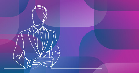 businessman with tablet - single line drawing