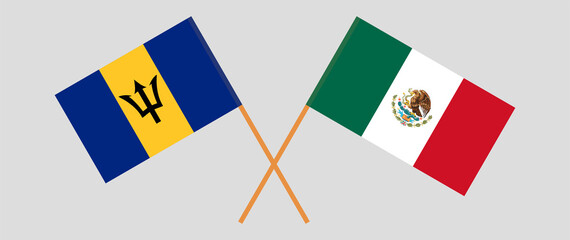 Crossed flags of Barbados and Mexico. Official colors. Correct proportion