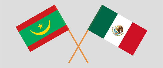 Crossed flags of Mauritania and Mexico. Official colors. Correct proportion