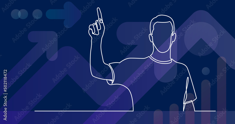 Poster continuous line drawing of standing man pointing finger