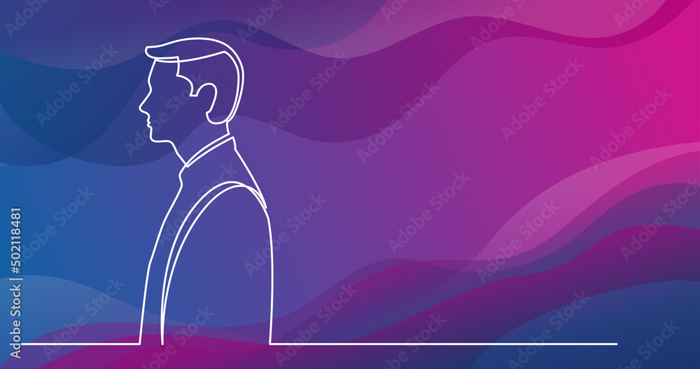 Poster continuous line drawing of standing man side view