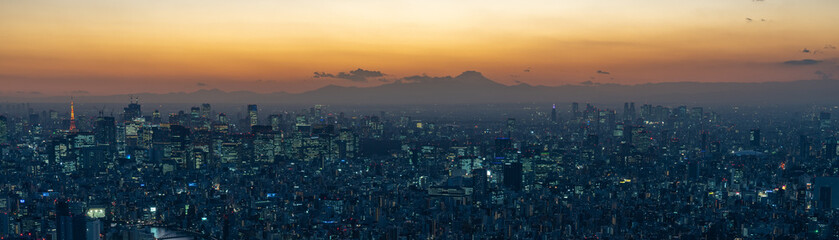 Banner head image of Tokyo Metropolitan area with Mt. Fuji at sunset time.