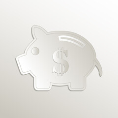 Dollar and Saving piggy bank icon, card paper 3D natural vector