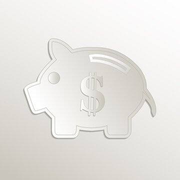 Dollar and Saving piggy bank icon, card paper 3D natural vector