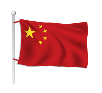 China flag waves on a flagpole, white background vector