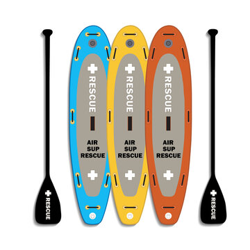 Paddle boards multicolor with paddles vector