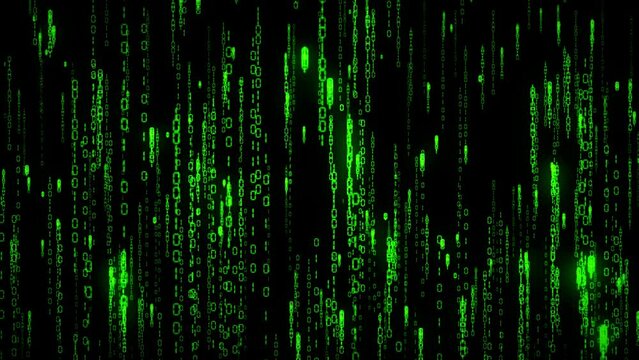 Binary code green background with digits moving on screen animation.