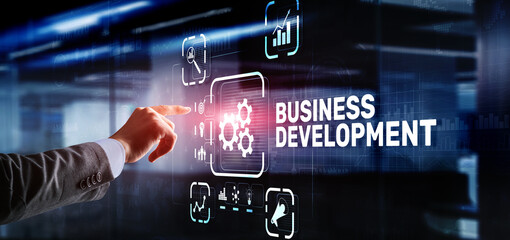 Business Development Planning. Inscription on 3D the virtual screen