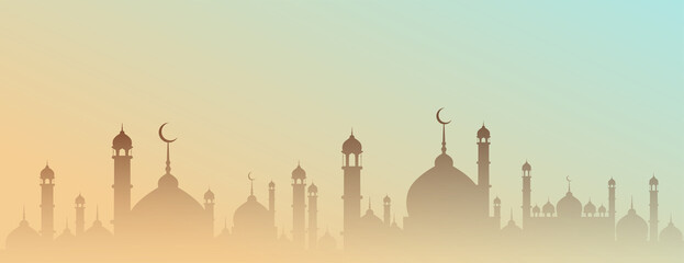 Mosque buildings skyline with Ramadan vibe