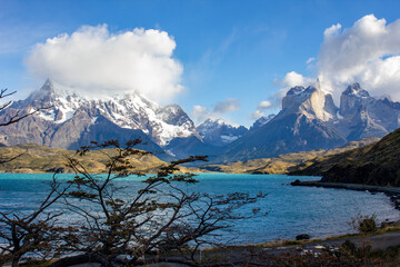 Fototapeta na wymiar Pehoe lake in Torres del Paine chilean national park in Patagonia