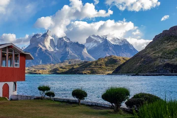 Wall murals Cordillera Paine Pehoe lake in Torres del Paine chilean national park in Patagonia