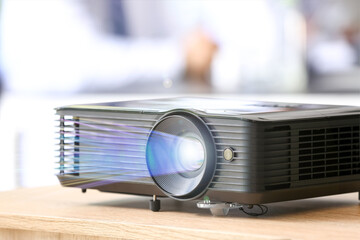 Video projector on table in medical university, closeup