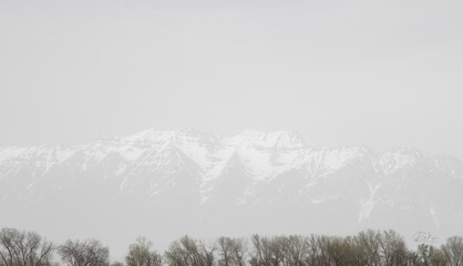 mist in the mountains, mountain in a sandstorm, low visibility, mountain in fog, Utah Mt. Timpanogos