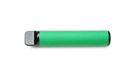 Green disposable electronic cigarette on white background