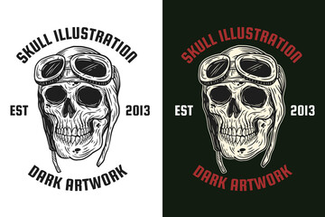 Set Dark illustration Skull Bones Head Hand drawn Hatching Outline Symbol Tattoo Merchandise T-shirt Merch vintage