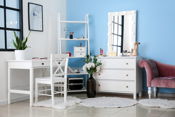 Stylish workplace of makeup artist in salon