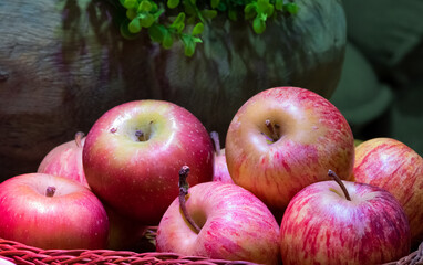Nine red apples in a basket