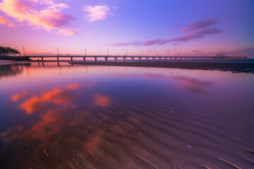 sunset over the pier