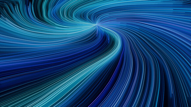Blue, Purple and Turquoise Colored Swirls form Colorful Neon Lines Background. 3D Render.
