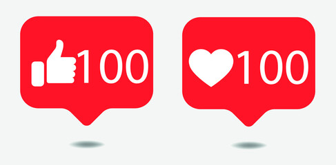 100 like and 100 heart love icon