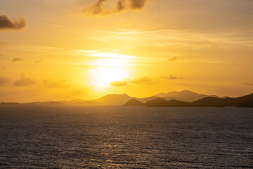 Beautiful landscape view of the sunset in the U.S. Virgin Islands National Park on the island of Saint John.