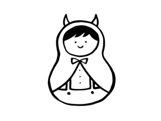 かわいいハロウィンの仮装した子どもの線画／手画きイラスト素材