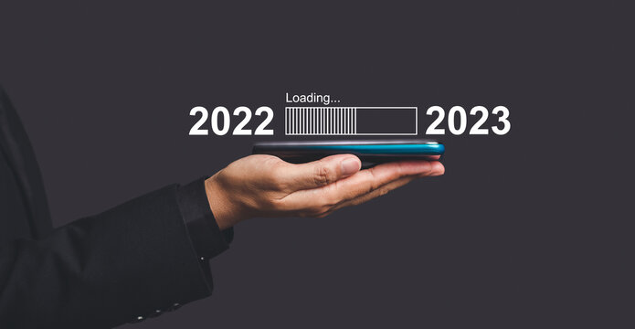 Countdown to 2023 concept. The virtual download bar with loading progress bar for New Year's Eve and changing the year 2022 to 2023