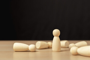 Leadership and winer concept. Wood person human. Leader standing confront success business...