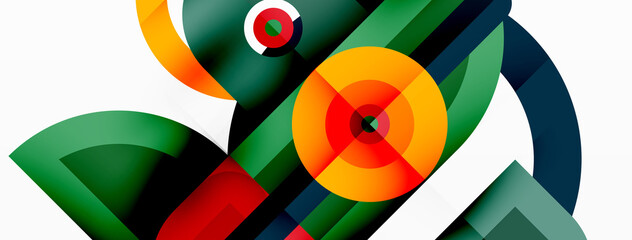 Obraz premium Creative geometric wallpaper. Minimal abstract background. Bright color geometric shapes on white backdrop. Business template for wallpaper, banner, background or landing