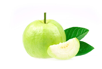 Guava fruit with leaf isolated on white background whit clipping path