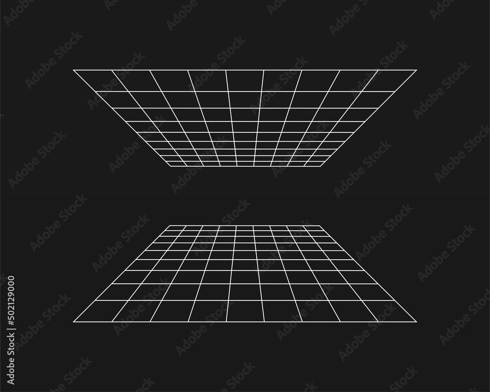 Poster cyber perspective grid extending into the horizon, retro punk perspective grid. retro wave geometry 