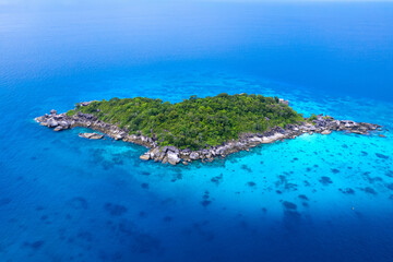 aerial photograph Of the Similan Islands, the Andaman Sea, with natural blue waters, this island is in the shape of a heart.