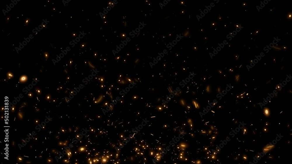 Poster flow up fire particles sparks rising up on black background used for overlay for your project. 4k 3d
