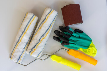 Painting tools and accessory on a white isolated background