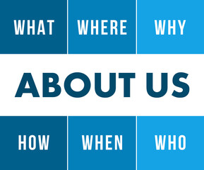 About Us Words Blue Grid 