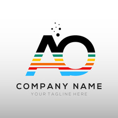 AO colorful lines letter logo design. creative text dots company vector icon design template.