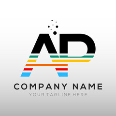 AP colorful lines letter logo design. creative text dots company vector icon design template.