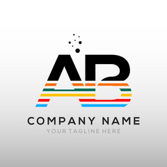 AB colorful lines letter logo design. creative text dots company vector icon design template.