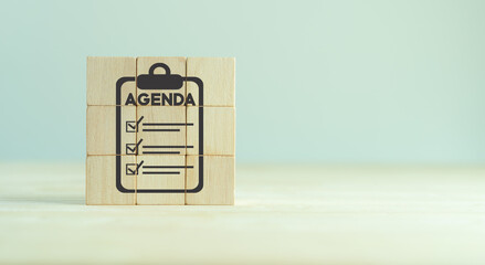 Agenda meeting appointment activity information concept. List of meeting activities in the order to...