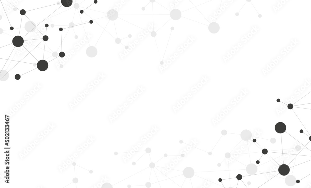 Fototapete Abstract network connect dots and lines technology fintech background template. Molecular structure with particles. Blockchain linked global digital database symbol graphic vector.	