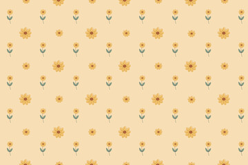 seamless pattern with yellow flowers on pastel background. boho and simple line art concept.