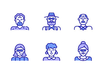 Senior adult users icons set. Pixel perfect, editable stroke color icon