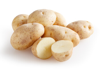 Heap of potatoes isolated on white background with clipping path